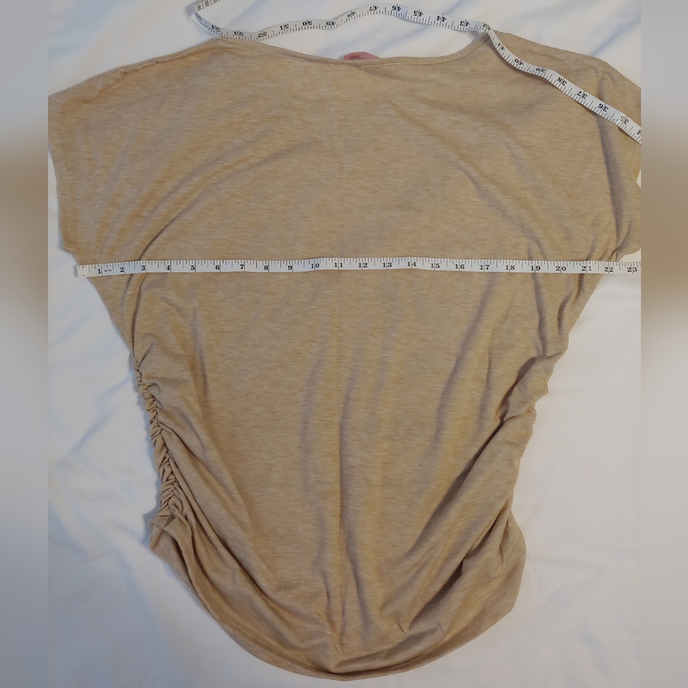 3/$15 Tan Embellished Arrow Blouse with Cinched Sides, Size L - Picture 4 of 4